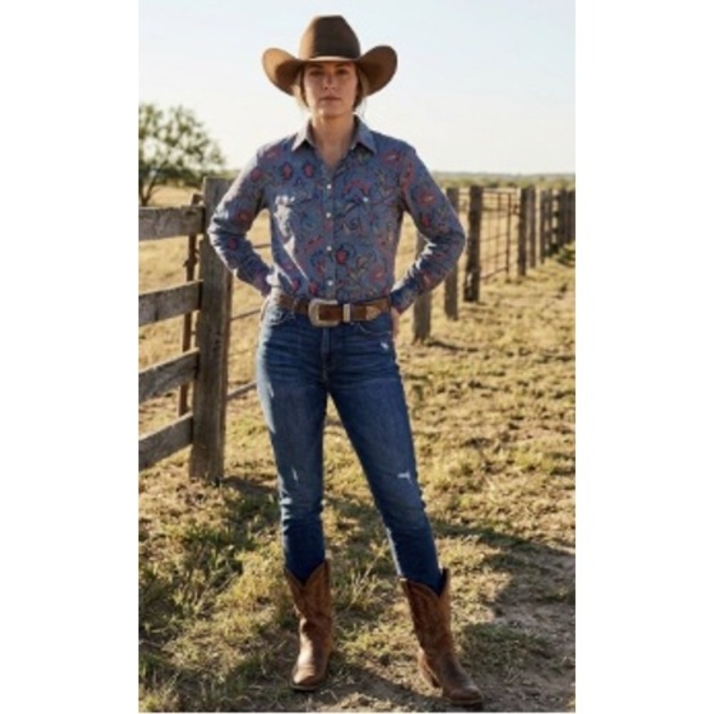 Ralph Lauren Western Vintage 90's Boho PS Paisley Cotton Button Down Shirt Blue